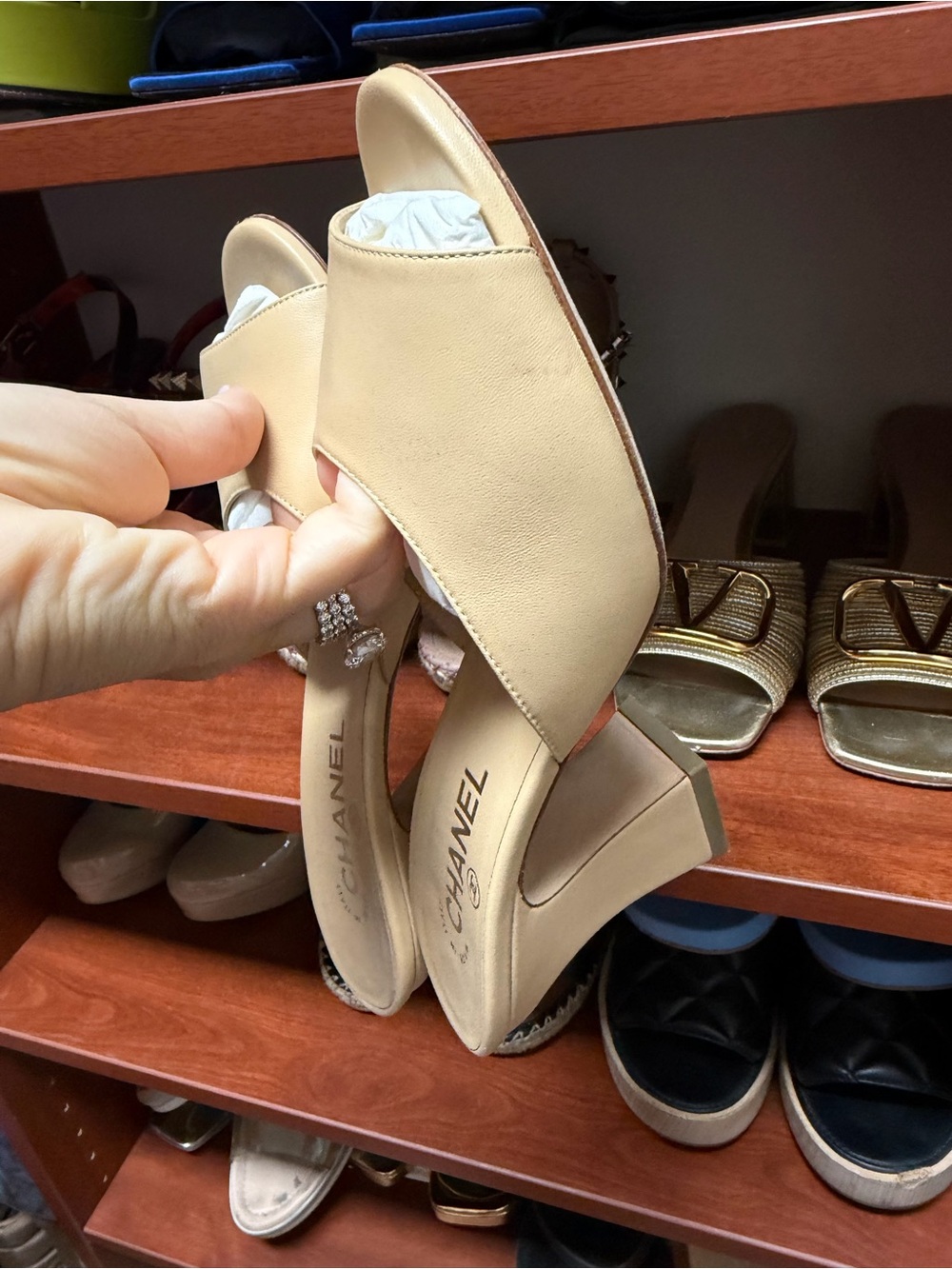 CHANEL Beige Open-Toe Slide Mules - Picture 9 of 13